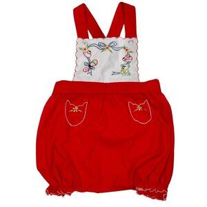 Vintage Cradle Togs Red Embroidered Overall Bloomers Size: 18 mo